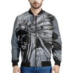 Monochrome Native Indian Portrait Print Men's Bomber Jacket
