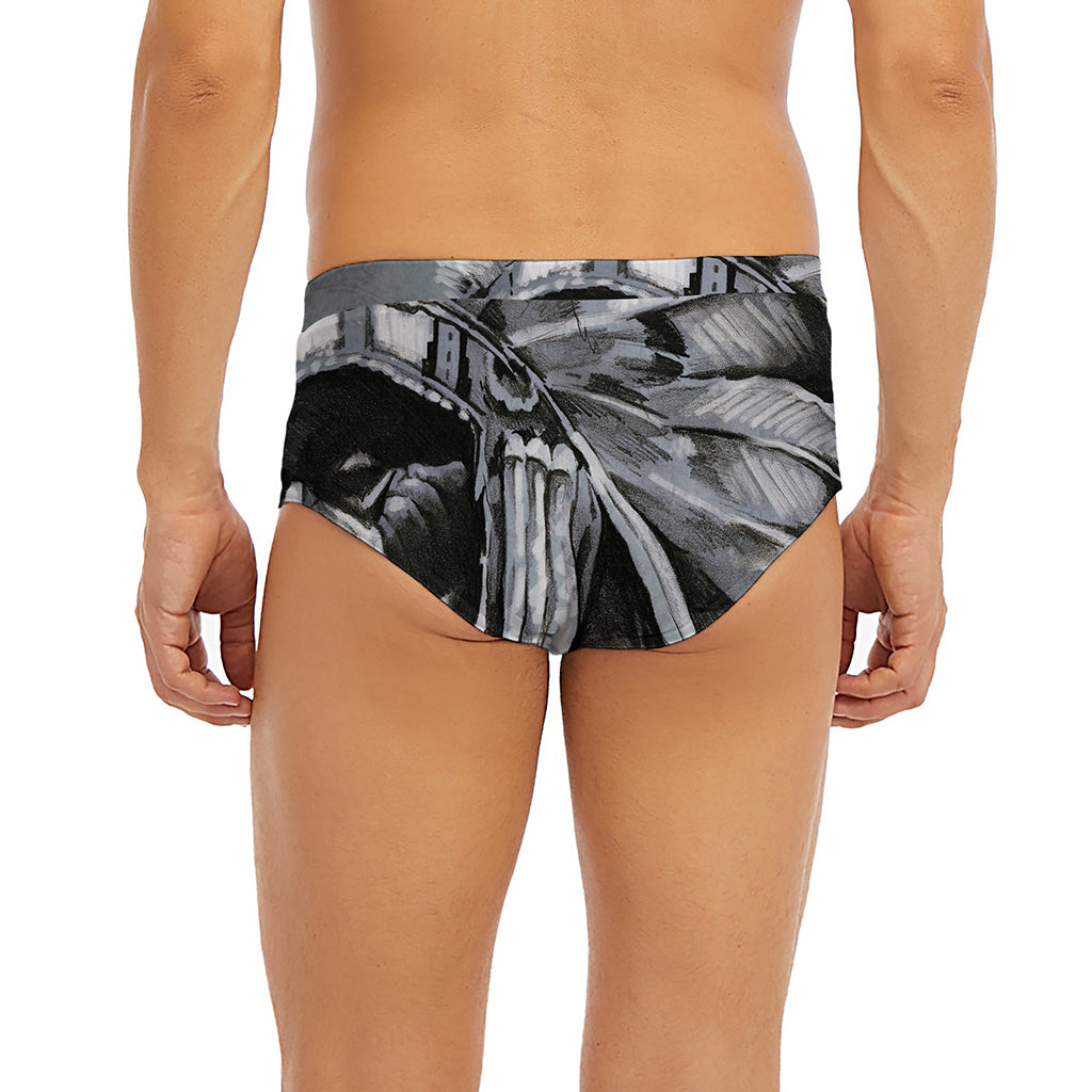 Monochrome Native Indian Portrait Print Men's Briefs