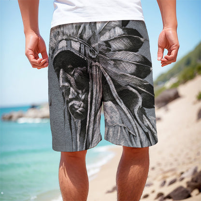 Monochrome Native Indian Portrait Print Men's Cargo Shorts