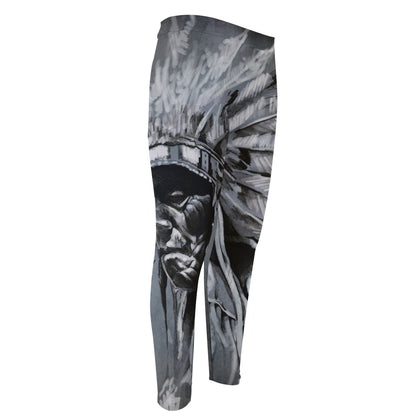 Monochrome Native Indian Portrait Print Men's Compression Pants