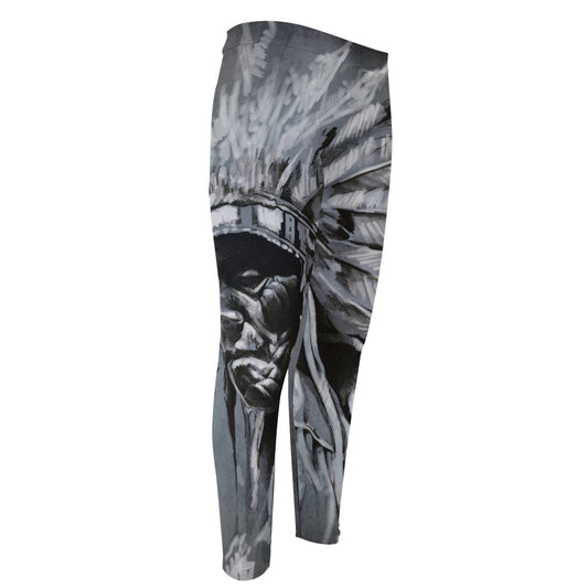 Monochrome Native Indian Portrait Print Men's Compression Pants
