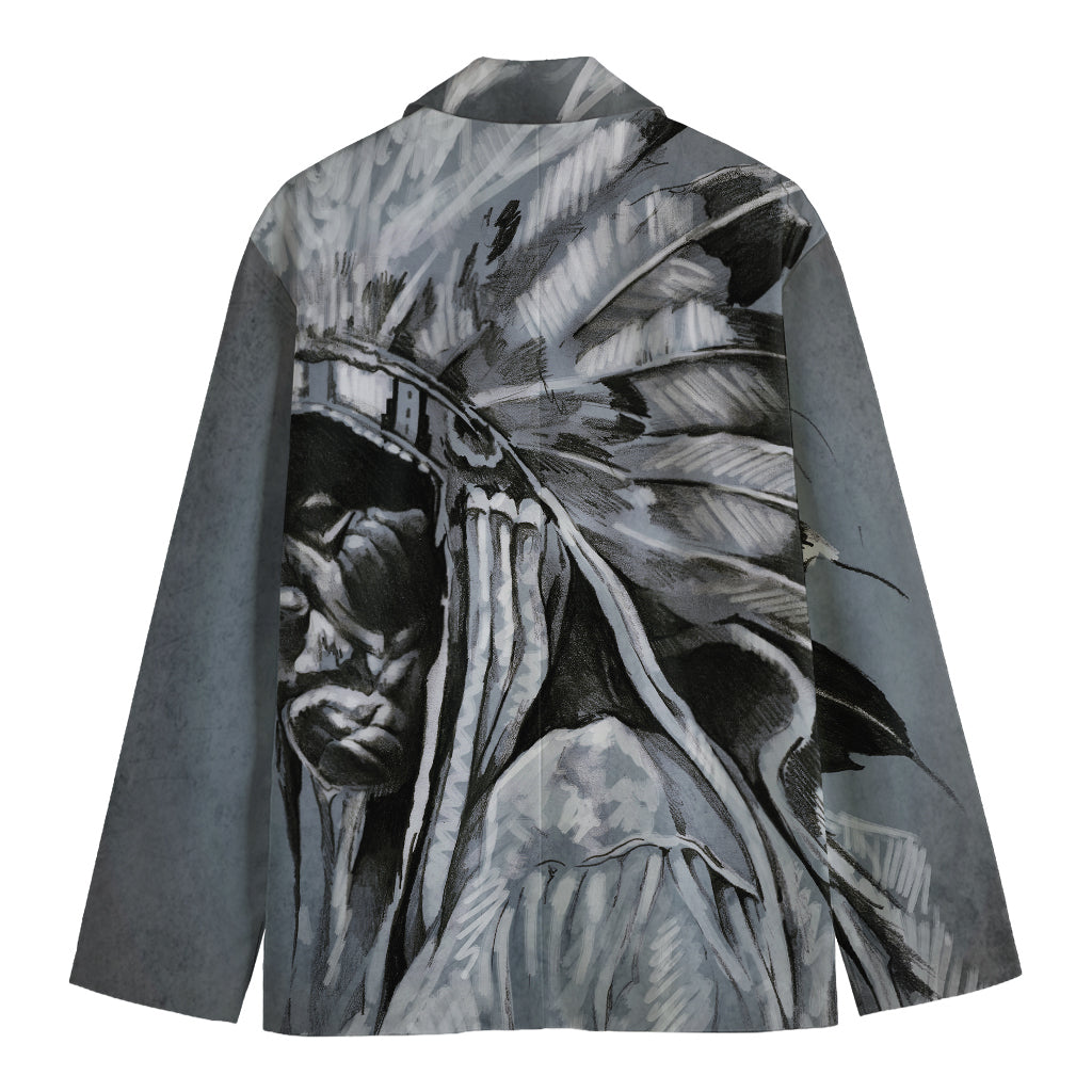 Monochrome Native Indian Portrait Print Men's Cotton Blazer