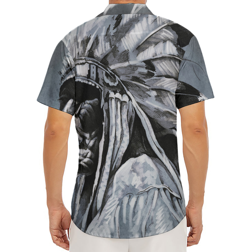 Monochrome Native Indian Portrait Print Men's Deep V-Neck Shirt