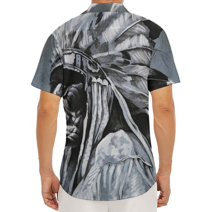 Monochrome Native Indian Portrait Print Men's Deep V-Neck Shirt