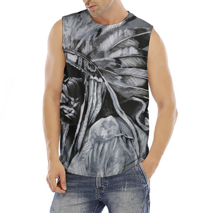 Monochrome Native Indian Portrait Print Men's Fitness Tank Top