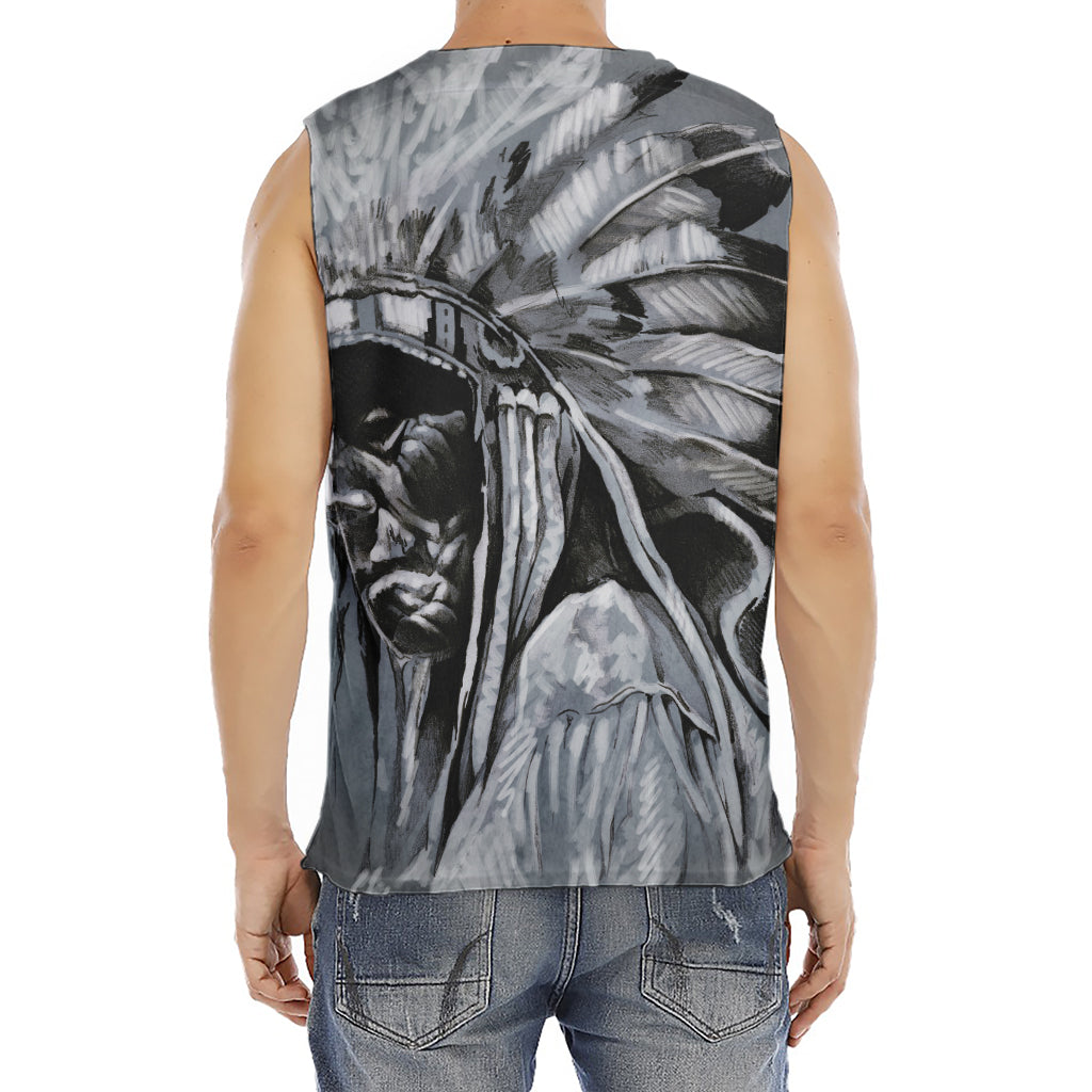 Monochrome Native Indian Portrait Print Men's Fitness Tank Top