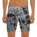 Monochrome Native Indian Portrait Print Men's Long Boxer Briefs