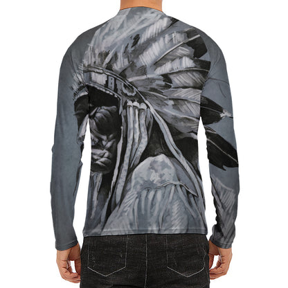 Monochrome Native Indian Portrait Print Men's Long Sleeve Rash Guard