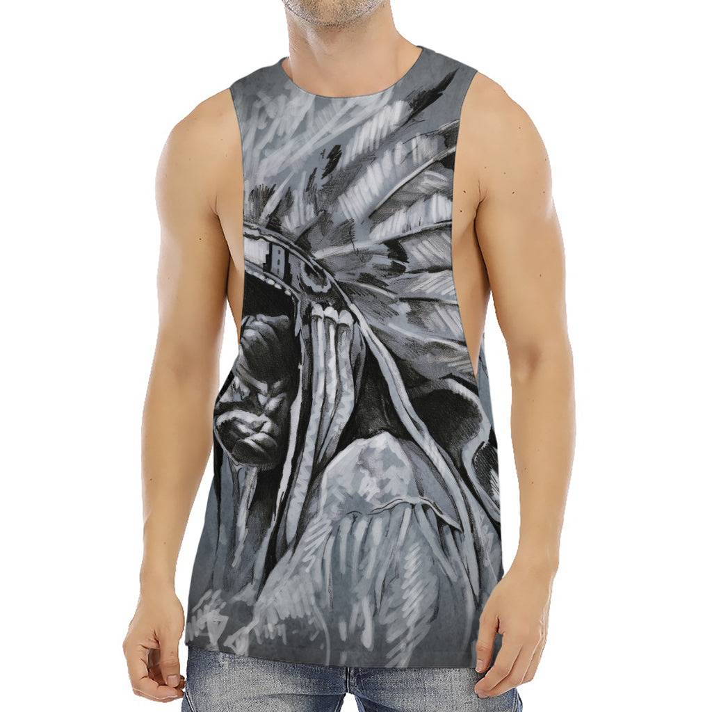 Monochrome Native Indian Portrait Print Men's Muscle Tank Top