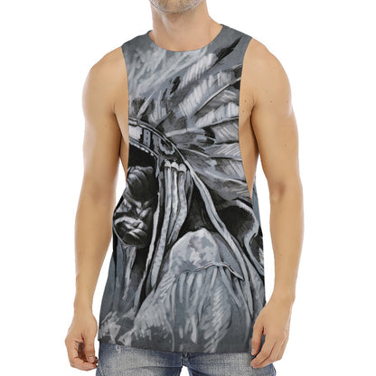 Monochrome Native Indian Portrait Print Men's Muscle Tank Top