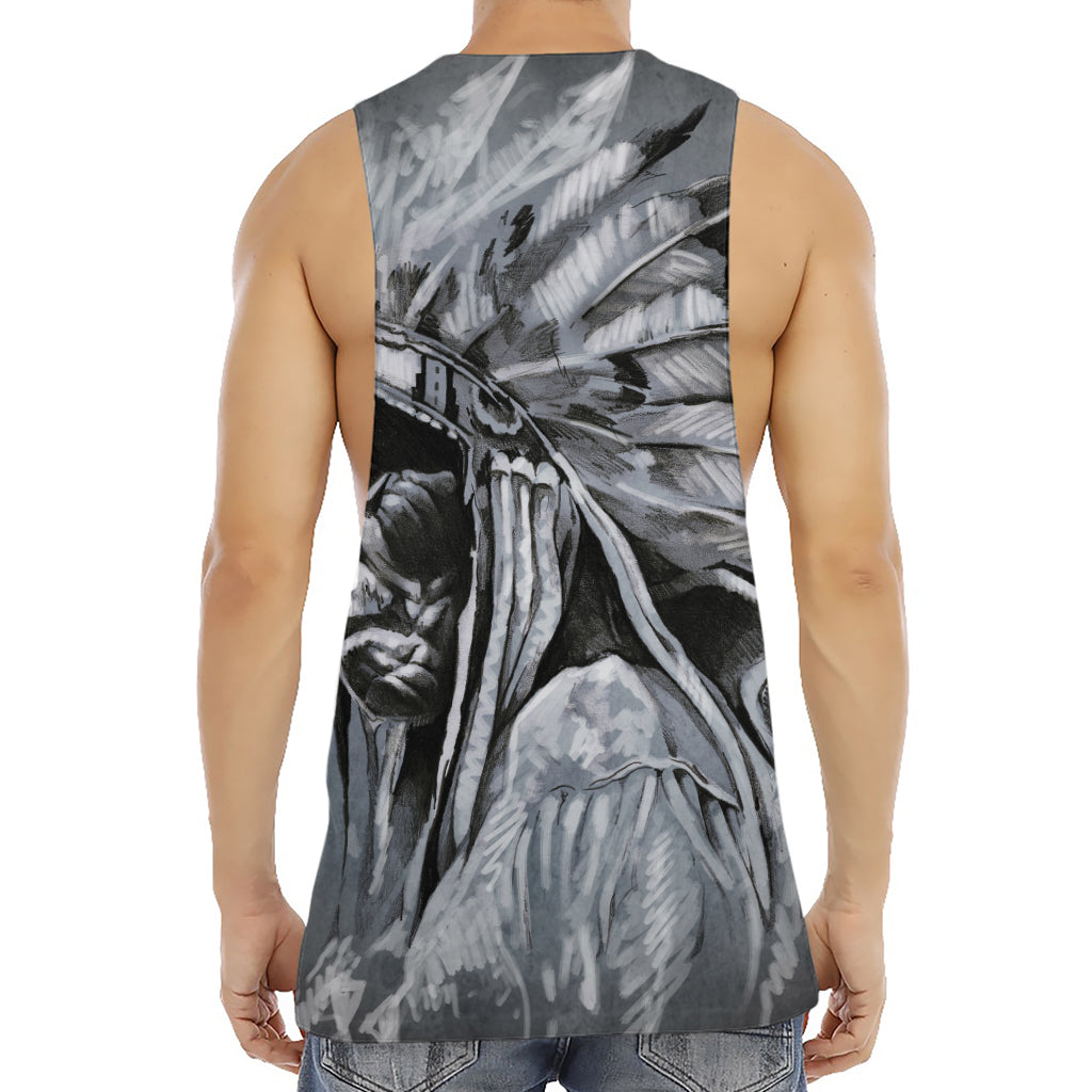 Monochrome Native Indian Portrait Print Men's Muscle Tank Top