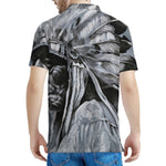 Monochrome Native Indian Portrait Print Men's Polo Shirt