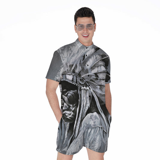 Monochrome Native Indian Portrait Print Men's Rompers