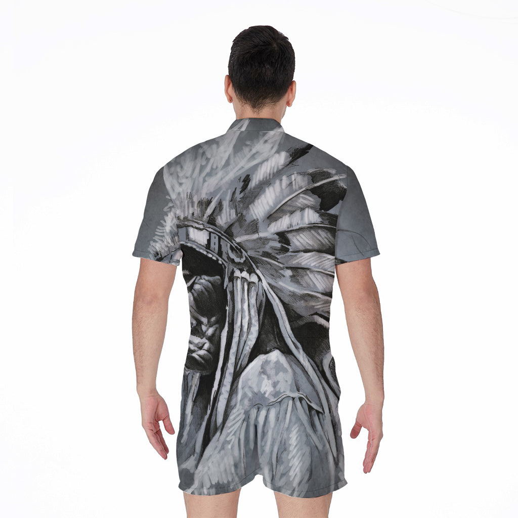 Monochrome Native Indian Portrait Print Men's Rompers
