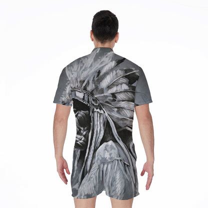 Monochrome Native Indian Portrait Print Men's Rompers