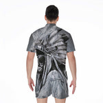 Monochrome Native Indian Portrait Print Men's Rompers