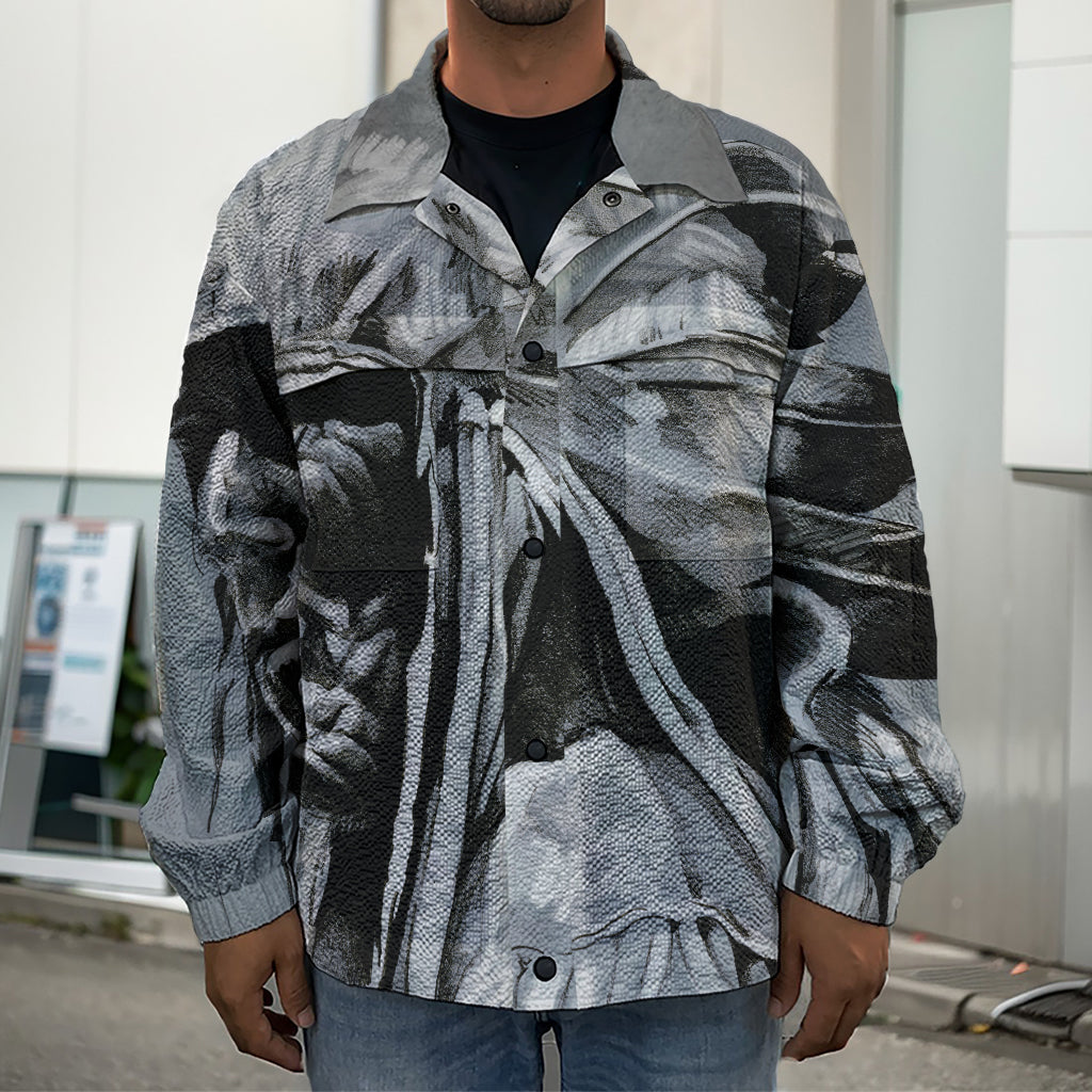 Monochrome Native Indian Portrait Print Men's Shirt Jacket