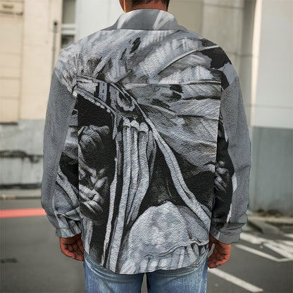 Monochrome Native Indian Portrait Print Men's Shirt Jacket
