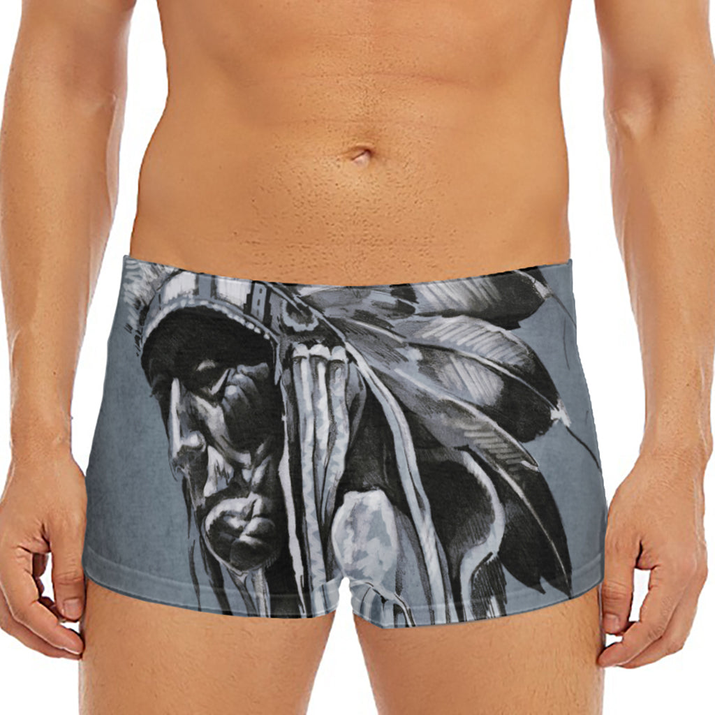 Monochrome Native Indian Portrait Print Men's Short Boxer Briefs