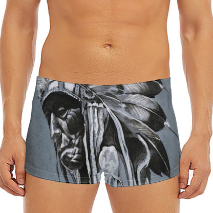 Monochrome Native Indian Portrait Print Men's Short Boxer Briefs