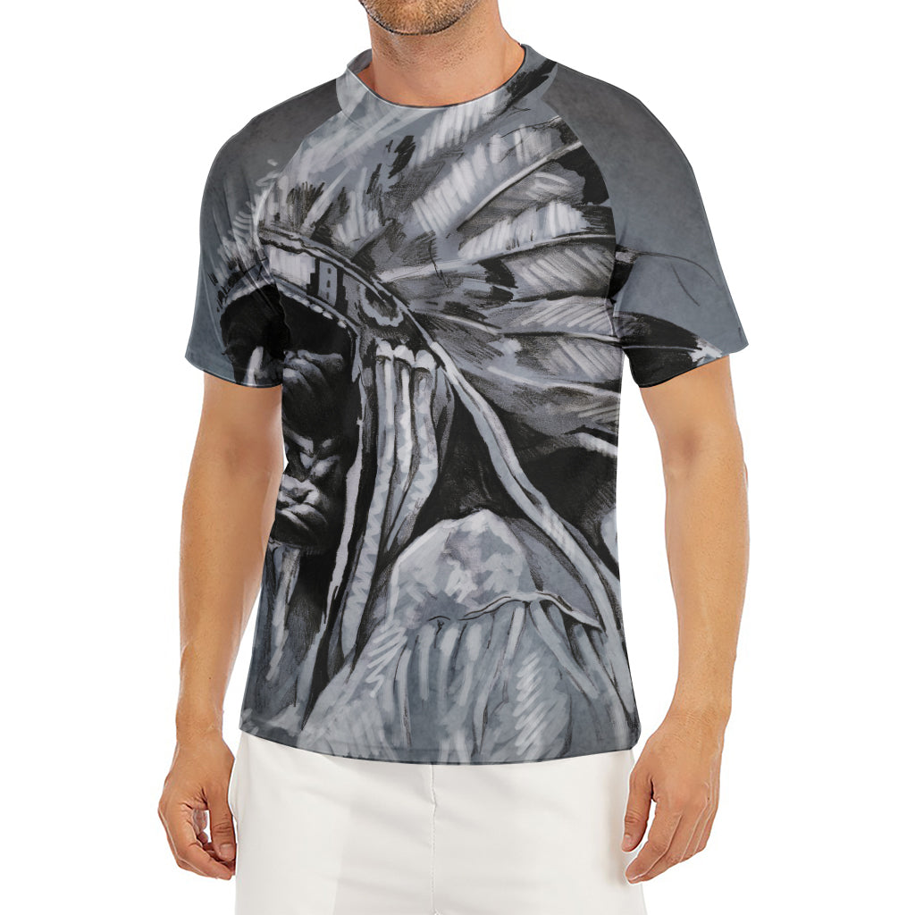 Monochrome Native Indian Portrait Print Men's Short Sleeve Rash Guard