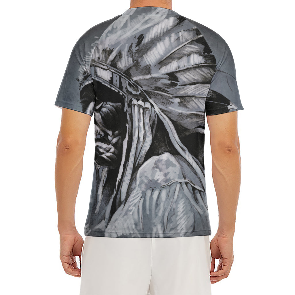 Monochrome Native Indian Portrait Print Men's Short Sleeve Rash Guard