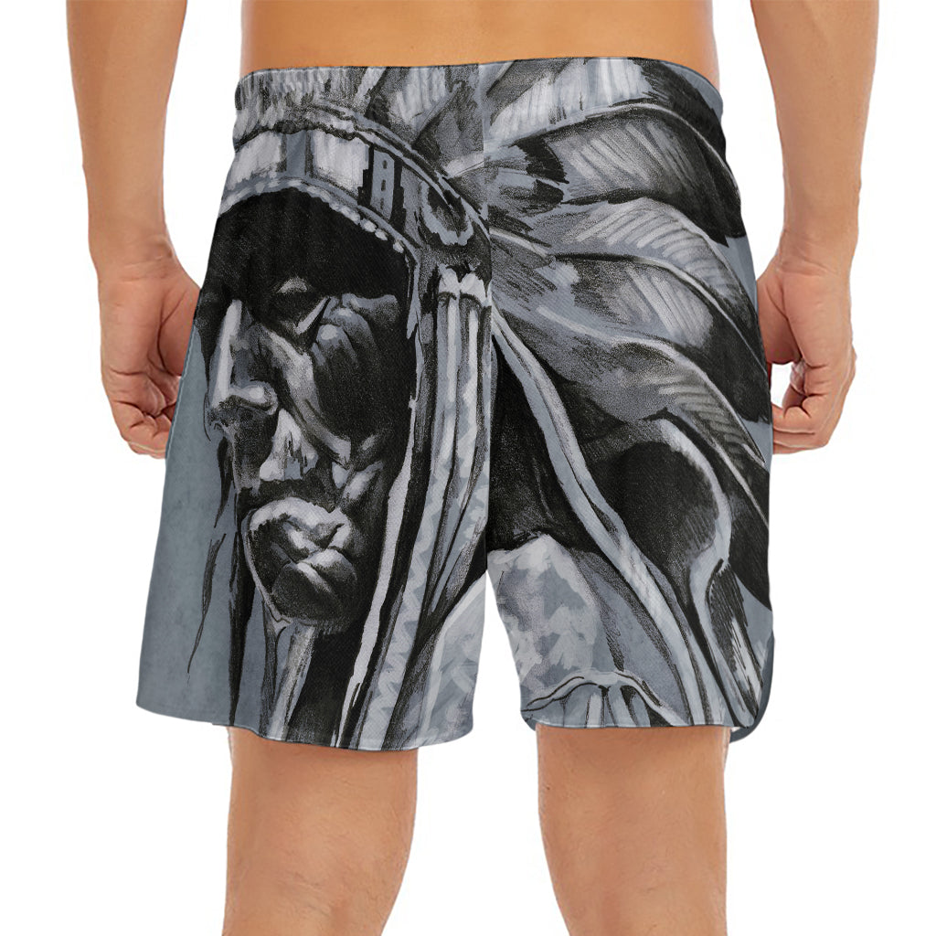 Monochrome Native Indian Portrait Print Men's Split Running Shorts