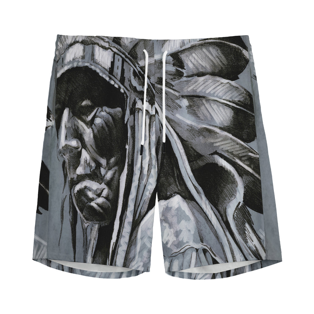 Monochrome Native Indian Portrait Print Men's Sports Shorts