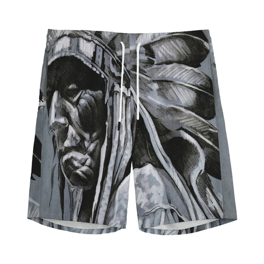 Monochrome Native Indian Portrait Print Men's Sports Shorts