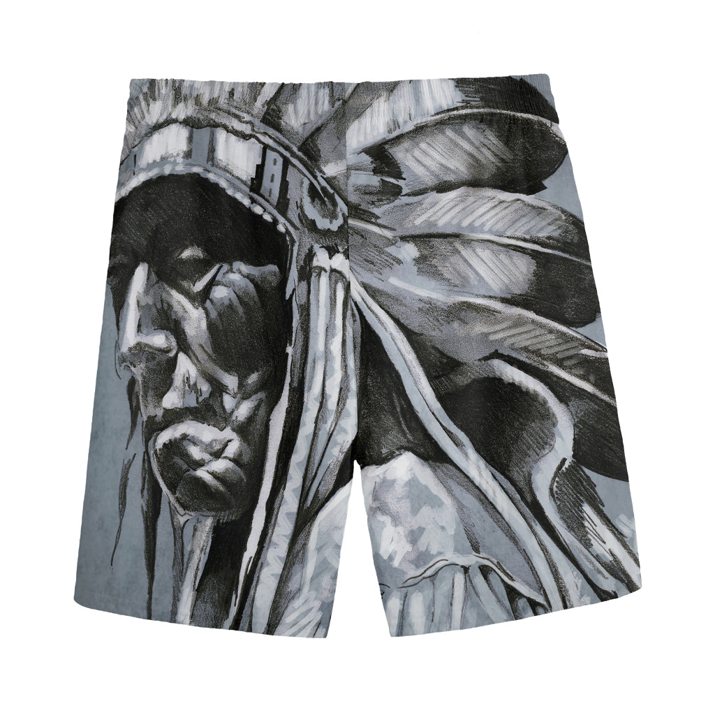 Monochrome Native Indian Portrait Print Men's Sports Shorts