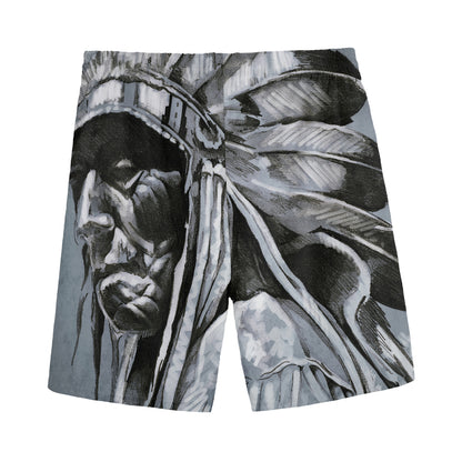 Monochrome Native Indian Portrait Print Men's Sports Shorts