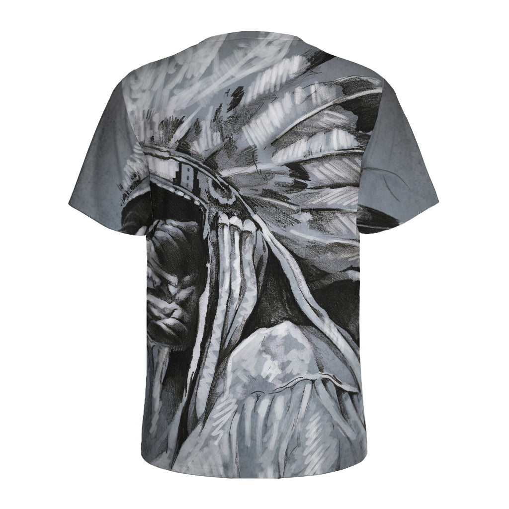 Monochrome Native Indian Portrait Print Men's Sports T-Shirt