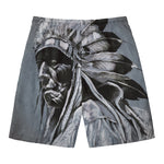 Monochrome Native Indian Portrait Print Men's Swim Trunks