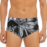 Monochrome Native Indian Portrait Print Men's Triangle Swim Briefs