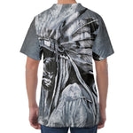 Monochrome Native Indian Portrait Print Men's Velvet T-Shirt
