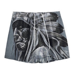 Monochrome Native Indian Portrait Print Mesh Shorts