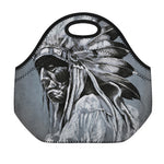 Monochrome Native Indian Portrait Print Neoprene Lunch Bag
