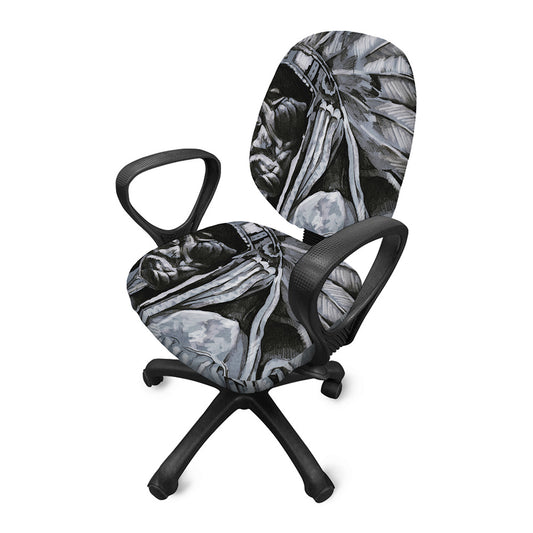 Monochrome Native Indian Portrait Print Office Chair Cover
