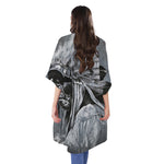 Monochrome Native Indian Portrait Print Open Front Beach Cover Up