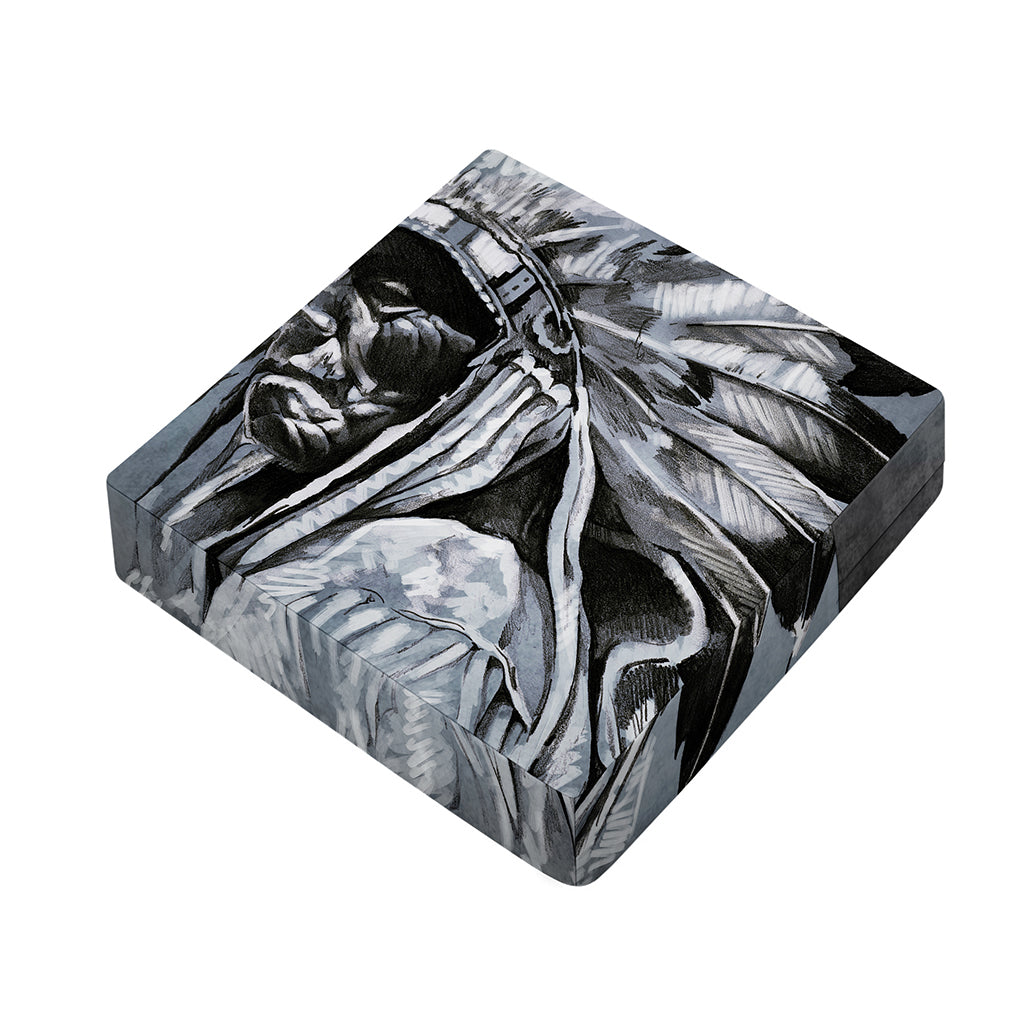 Monochrome Native Indian Portrait Print Outdoor Seat Cushion Cover