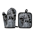 Monochrome Native Indian Portrait Print Oven Mitt And Pot Holder Set