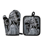 Monochrome Native Indian Portrait Print Oven Mitt And Pot Holder Set