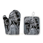 Monochrome Native Indian Portrait Print Oven Mitt And Pot Holder Set