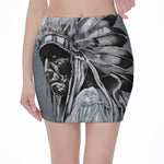 Monochrome Native Indian Portrait Print Pencil Mini Skirt
