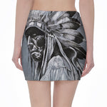 Monochrome Native Indian Portrait Print Pencil Mini Skirt