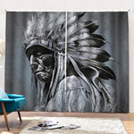 Monochrome Native Indian Portrait Print Pencil Pleat Curtains