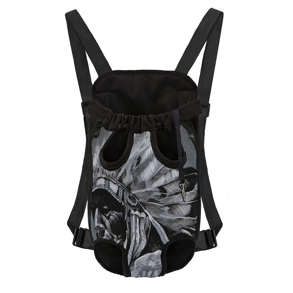 Monochrome Native Indian Portrait Print Pet Carrier Backpack