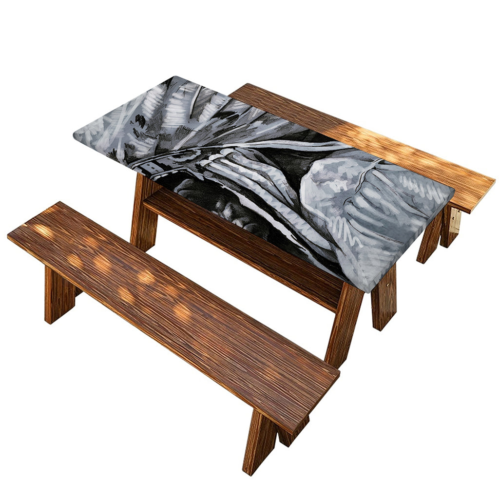Monochrome Native Indian Portrait Print Picnic Table Cover