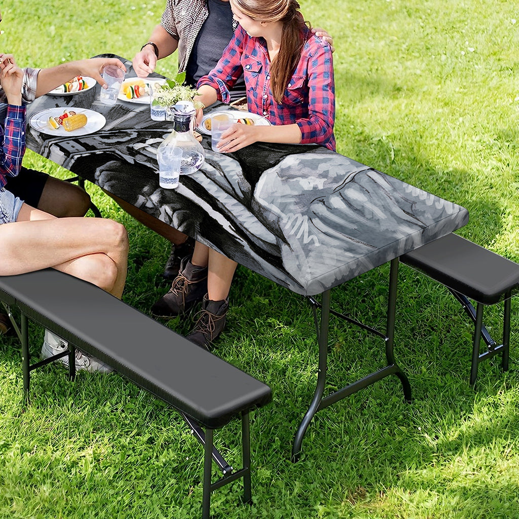 Monochrome Native Indian Portrait Print Picnic Table Cover