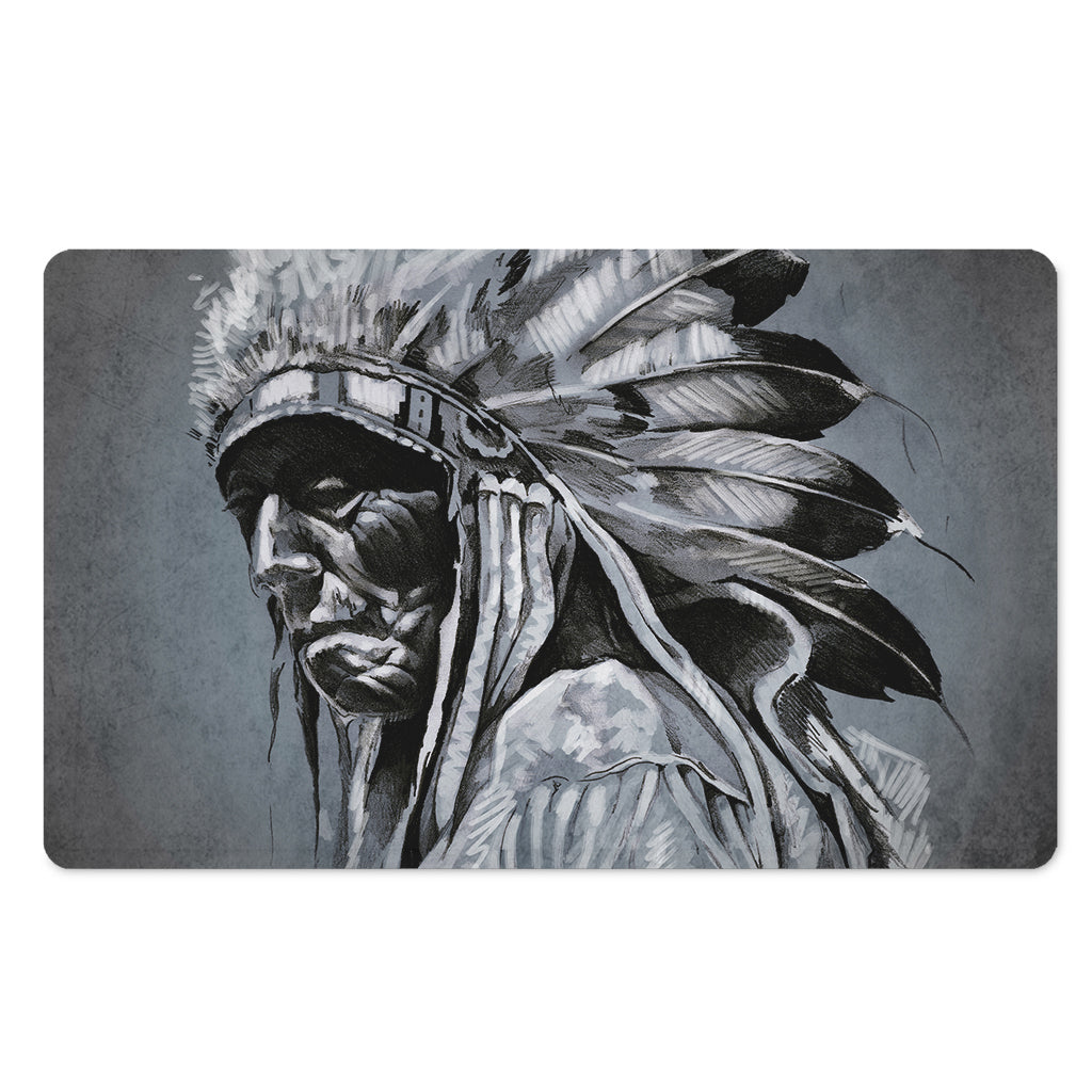 Monochrome Native Indian Portrait Print Polyester Doormat